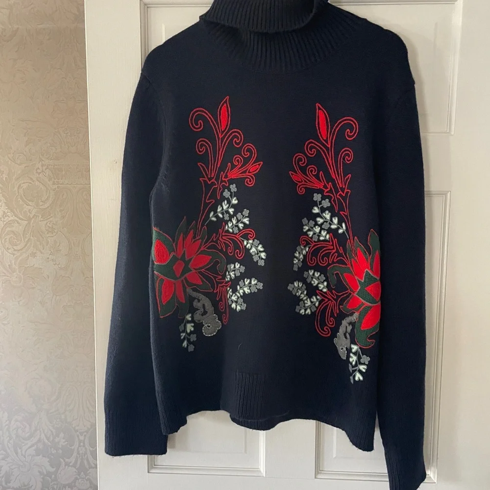 tory burch turtleneck sweater floral xl - Picture 1 of 8